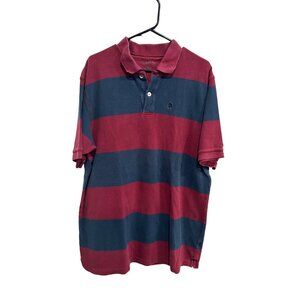 Izod Rock Washed Striped Polo Shirt Red/Blue Size XL